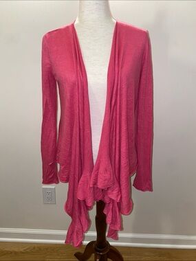 DKNY Flowy Pink Ruffle Open-Front Women's Sweater Cardigan size Small